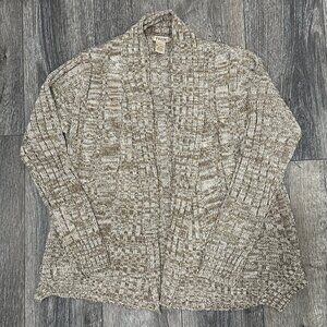 Brown & Tan Cable Knit Long Sleeve Cardigan Sweater, Size Large